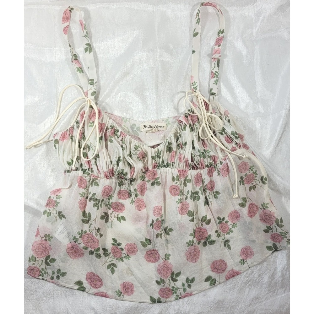 For Love & Lemons Silk Floral Cropped Cami Tank Top - XS